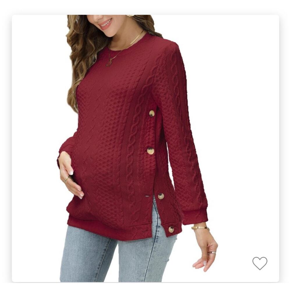 NWOT- Maternity Burgundy Cable Knit Pullover long sleeve Sweater Nursing- Large